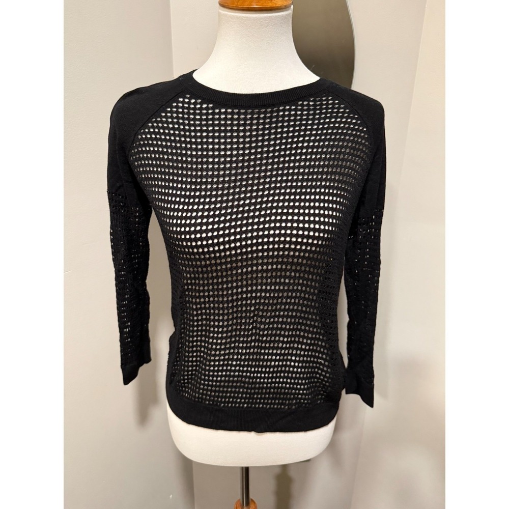 Banana Republic Mixed Media Sweater Women S Black Ribbed Knit Woven Back HOL16